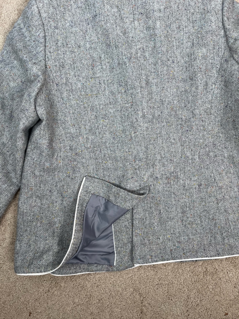 Talbots Woman Aberdeen Herringbone Tweed Blazer 14W Grey Wool Preppy Classic - Picture 5 of 11